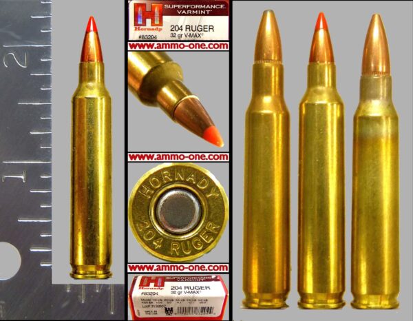 .204 Ruger, "NEW"*, by Hornady, V-Max Red Ballistic Tip, One Cartridge, not a Box.