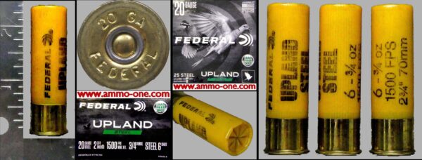 20 Ga. C, Fed Upland Plastic #6 St. Shot, 1 Cartridge not a Box