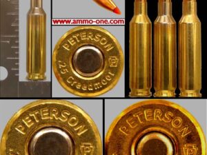 ".25 creedmoor" h/s, large rifle primer by peterson cartridge co. (still considered a wildcat) one cartridge not a box!