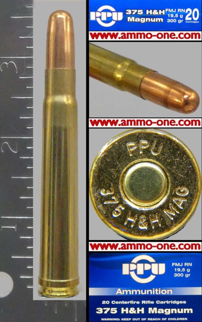 .375 H&H Mag. 1.) Rimless by PPU, FMJ, One Cartridge not the Box - Ammo ...