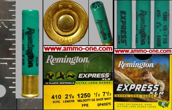 410 Ga. B, Remington Plastic # 7 & 1/2 Shot, One Cartridge not a Box.