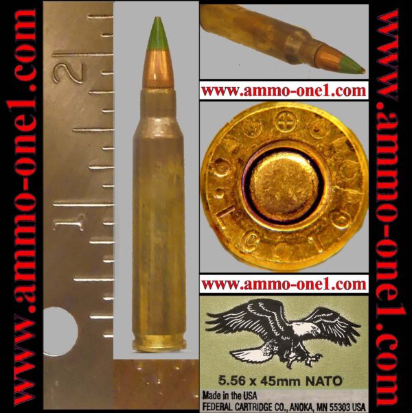 5.56 nato, federal m855 62 gr.steel core, one cartridge not a box