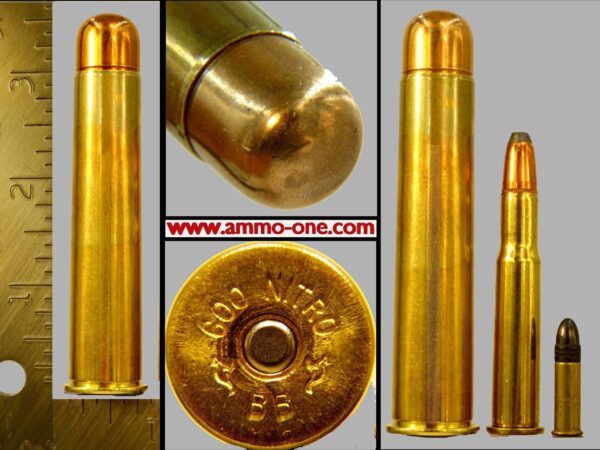 OUT of STOCK, .600 N.E."BB" Brass, FMJ, 1 Cartridge, not a box,