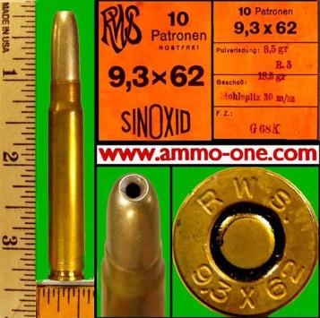 9.3x62mmmauserrwsjhp 3.) 9.3x62mm Mauser by RWS, JHP, One Cartridge not a Box