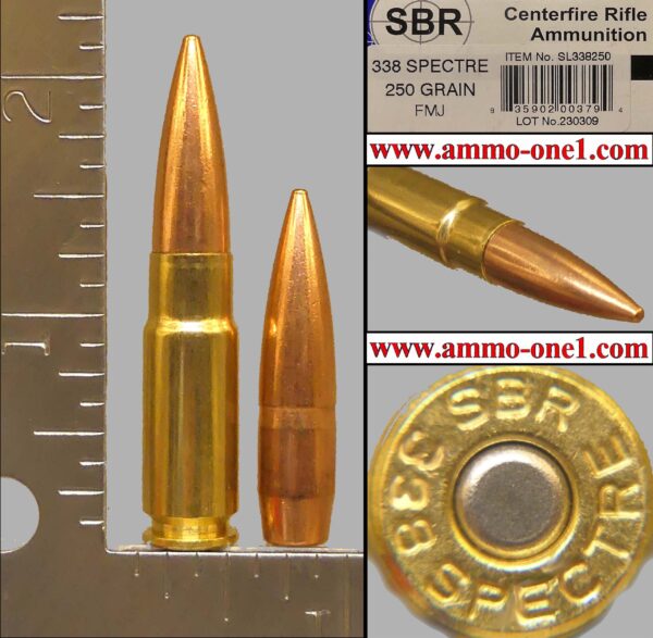 .338 spectre by sbr, 250 grain fmj, one cartridge not a box