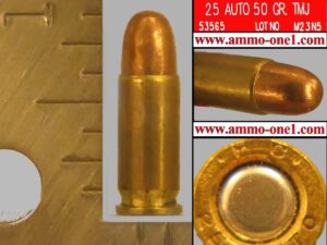 .25 auto, or 25 acp by federal, 50gr. fmj, one cartridge, not a box.
