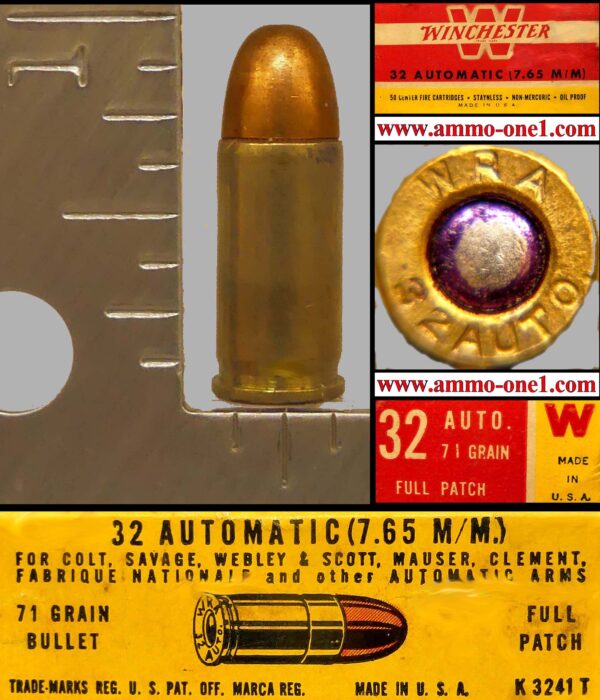 .32auto / 32 acp, "older wra" headstamp by winchester, one cartridge, not a box.