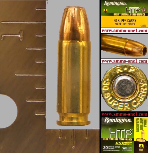 30 super carry by remington, 100 gr. jhp, one cartridge not a box.