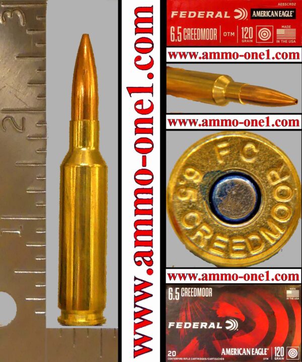 3.) 6.5 creedmoor by federal, f.c. h/s, 120gr. otm or jhp, one cartridge not a box!