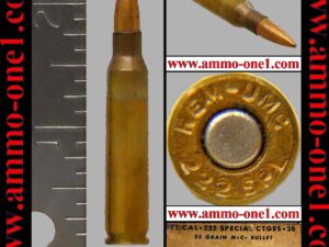 .222 special, "rem umc 222 spl" h/s, produced 1954 to 1956, prototype/experimental cartridge that lead to the 5.56 nato and .223 remington. one cartridge not a box.