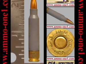 (a006) .223 remington by natec inc. 2003, "gray" polymer case, "pca 223 rem 03" *light* h/s, condition see details on page. one cartridge not a box.