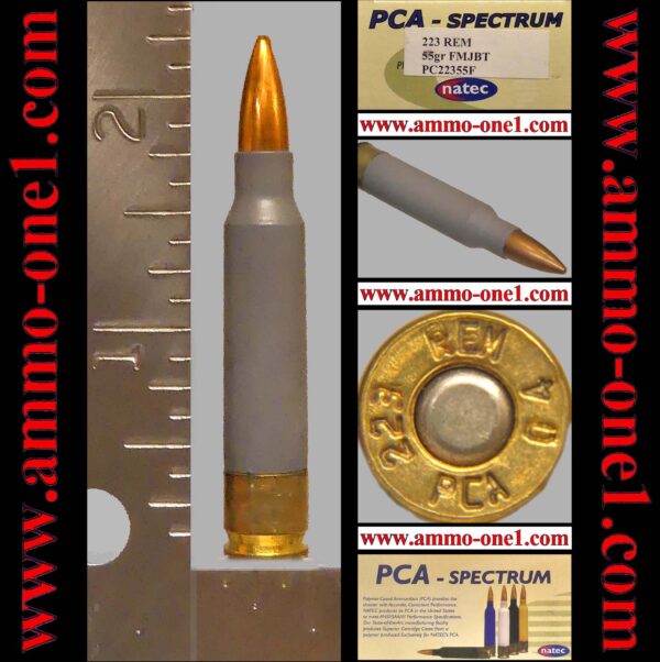 (a007) .223 remington by natec inc. 2004, "gray" polymer case, "pca 223 rem 04" h/s, one cartridge not a box.