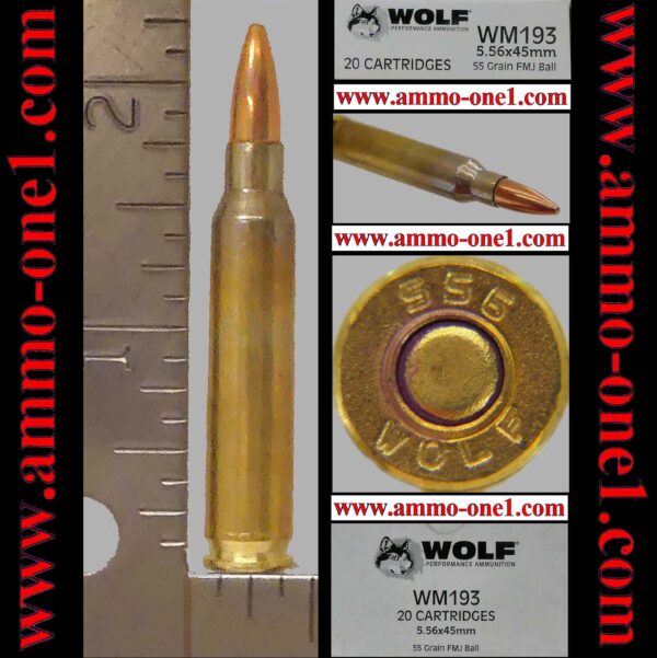 (b003) 5.56 nato by wolf ammunition co., "" h/s, m193, 55 gr. fmj, one cartridge not a box. coming soon.