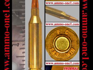 (item .005) .243 winchester by federal cartridge co., "mint!" older production with smaller print "f c" h/s, *jsp , one cartridge not a box.