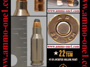 (item 003) .22 tcm by armscor usa, "a p 22 tcm" h/s, nickel plated brass case, nickel primer, one cartridge, not a box.