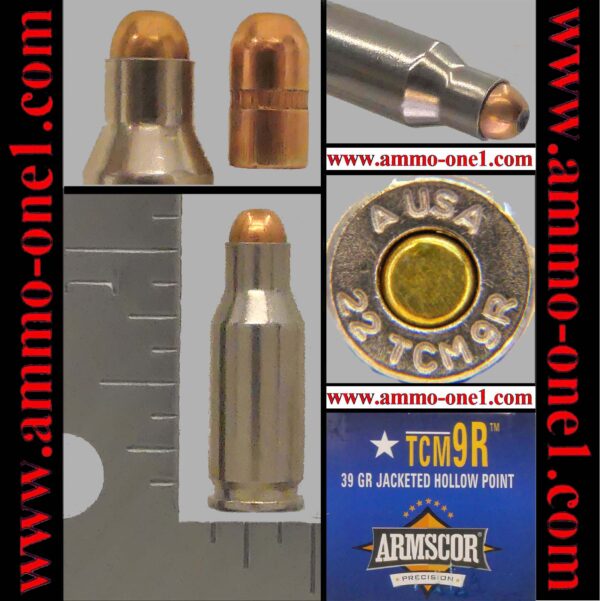(item 002) .22tcm9r by armscor usa, "a usa 22 tcm9r" h/s, nickel plated brass case, copper primer, one cartridge, not a box. (copy)