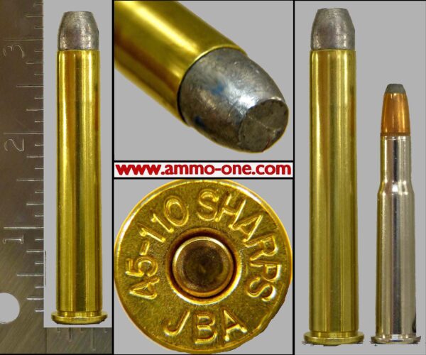 .45 110 sharps, 2&7/8", "jba" headstamp, aka "old reliable", one cartridge not a box! .45 110 sharps, 2&7/8", "jba" headstamp, aka "old reliable", one cartridge not a box!